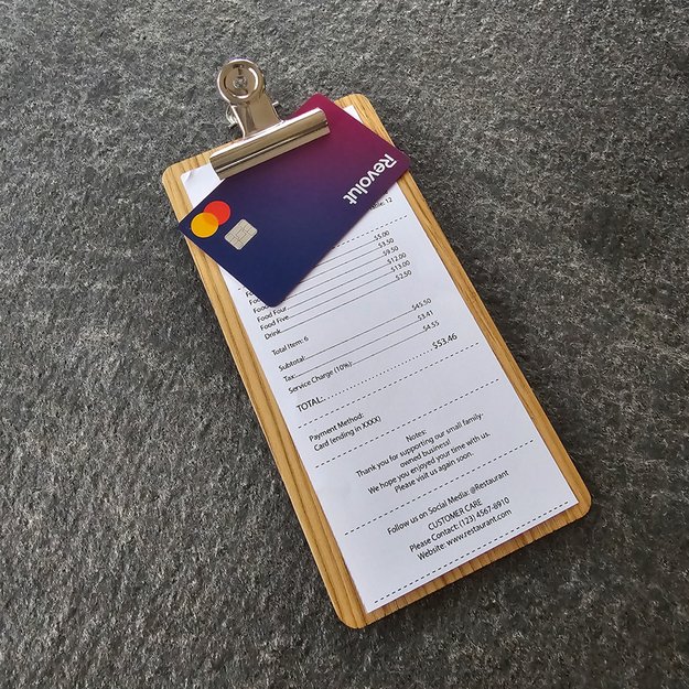 Medinis sąskaitos, pinigų laikiklis su metaliniu spaustuku. Nr. 1 2