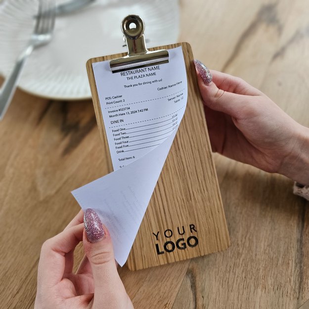 Medinis sąskaitos, pinigų laikiklis su metaliniu spaustuku. Nr. 1