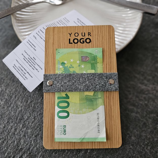 Medinis sąskaitos, pinigų laikiklis su veltinio juostele. Nr. 2 7