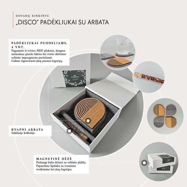 Dovanų rinkinys "Disco padėkliukai puodeliams" su arbata 1