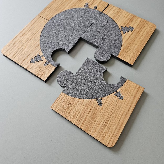 Coasters "Puzzle Christmas trees" for tea/coffee cups. Set of 4 2