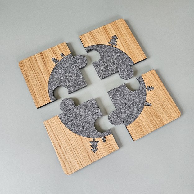 Coasters "Puzzle Christmas trees" for tea/coffee cups. Set of 4 6