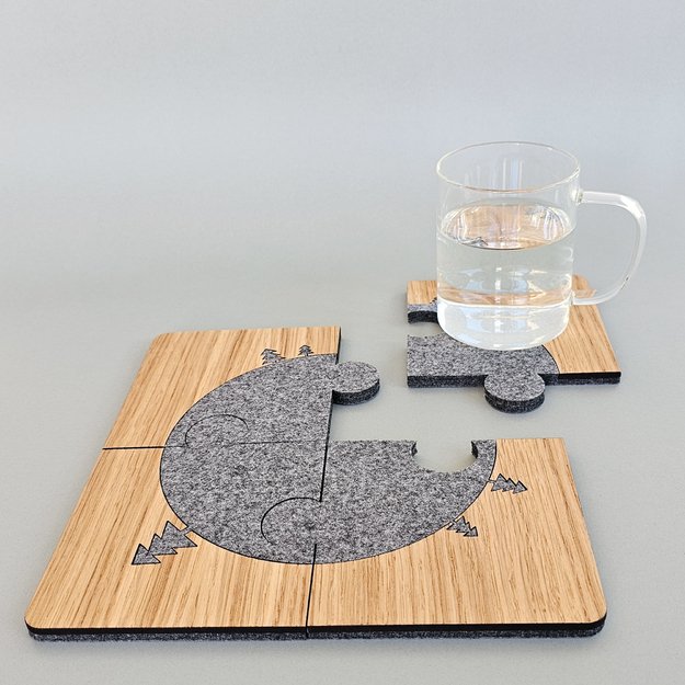 Coasters "Puzzle Christmas trees" for tea/coffee cups. Set of 4 5