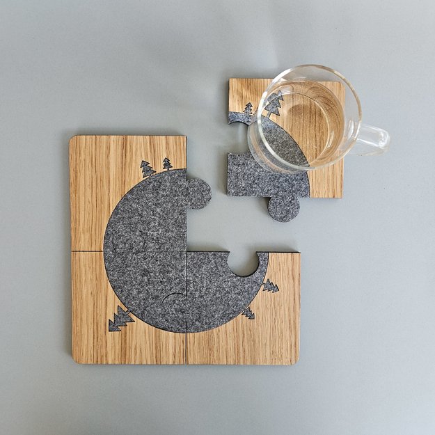 Coasters "Puzzle Christmas trees" for tea/coffee cups. Set of 4 3