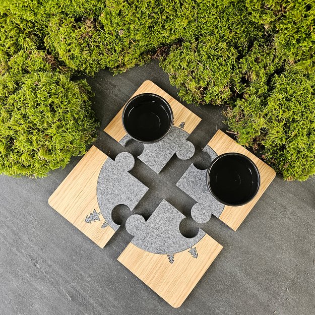 Coasters "Puzzle Christmas trees" for tea/coffee cups. Set of 4