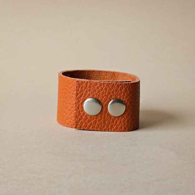 Orange leather bracelet "dream". S-M size, 16-17 cm wrist