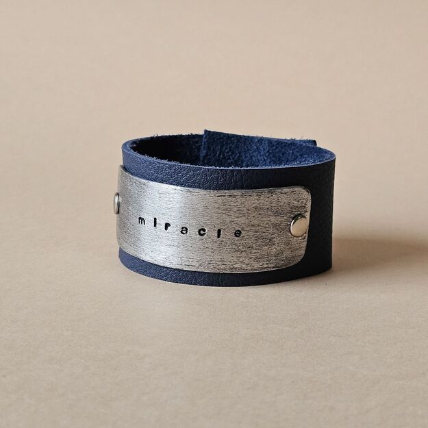 Blue leather bracelet "miracle". S-M size