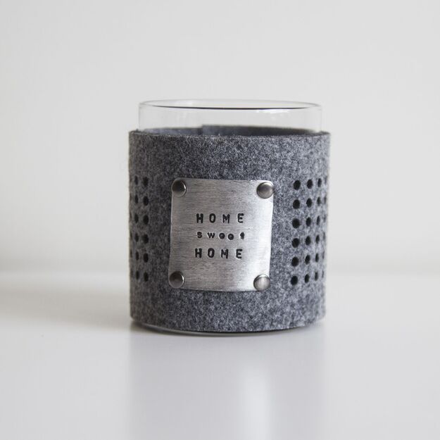 Candle holder with hand stamped text, 1 pc.